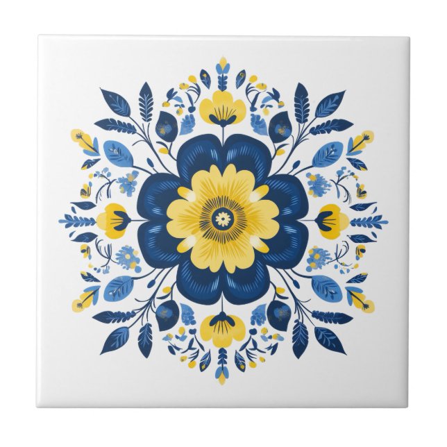Carreau Bleu floral et jaune  (Devant)