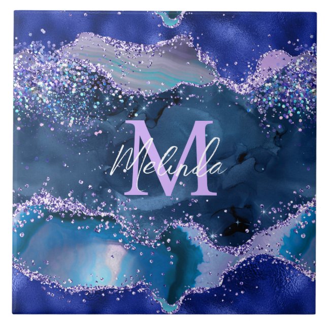 Carreau Bleu foncé et violet Parties scintillant Agate océ (Devant)