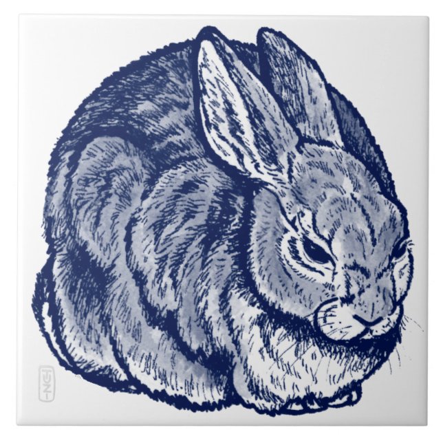 Carreau  Bleu foncé lapin lapin Dessin Trivet d'art (Devant)