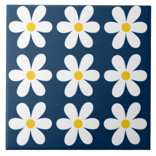 Carreau Bleu foncé Retro Daisy motif floral
