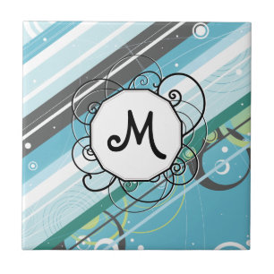 Carreau Bleu glacier et Moderne-Rétros rayures turquoises 