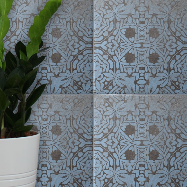 Carreau Bleu gris muet Floral et Motifs géométriques (Créateur téléchargé)