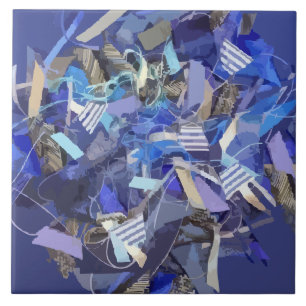 Carreau Bleu indigo blanc gris abstrait bandes géométrique