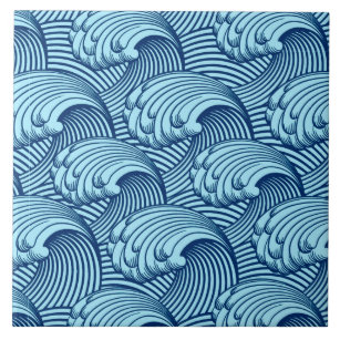 Carreau Bleu japonais vintage de vagues, de marine et de