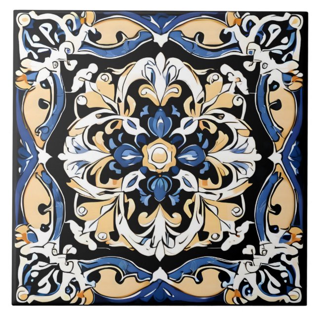 Carreau Bleu Jaune Blanc Noir Azuleju Espagnol Marocain (Devant)