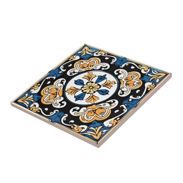 Carreau Bleu Jaune Blanc Noir Azuleju Espagnol Marocain (Côté)