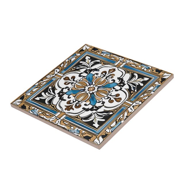 Carreau Bleu Jaune Blanc Noir Azuleju Espagnol Marocain (Côté)