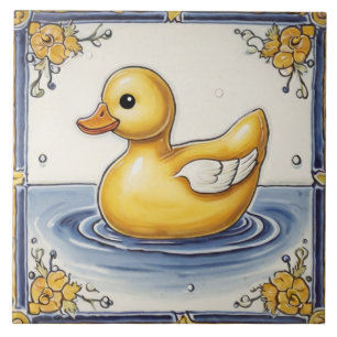 Carreau Bleu Jaune Canard en caoutchouc Cute Duckie Duckie