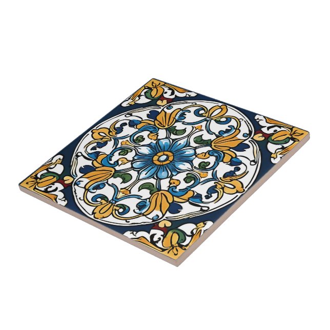 Carreau Bleu jaune noir Azuleju espagnol marocain (Côté)