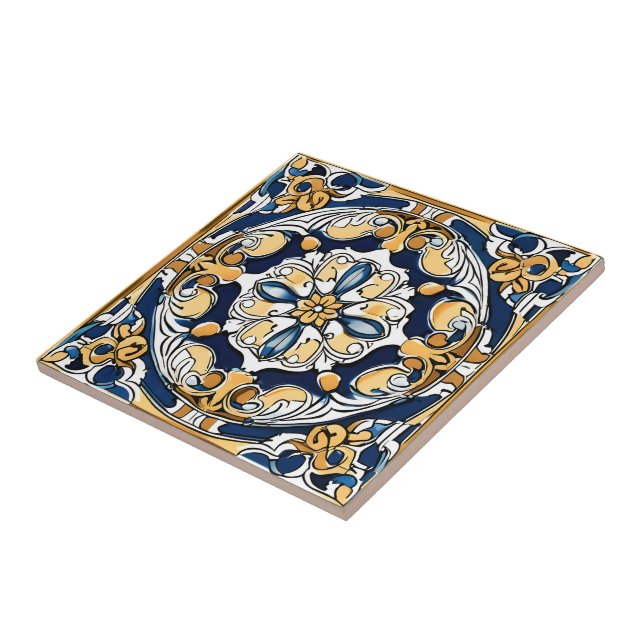 Carreau Bleu jaune noir Azuleju espagnol marocain (Côté)