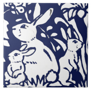 Carreau Bleu lapin bleu lapin Woodland Animal Trivet