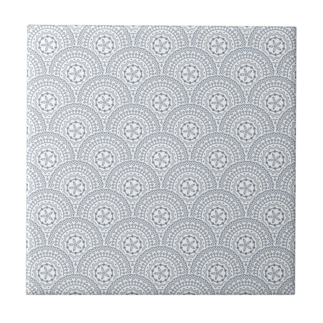 Carreau Bleu mandala vagues motif sur fond blanc (Devant)