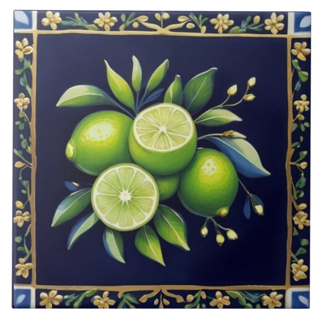 Carreau Bleu marine et vert Lime Citron Méditerranéen (Devant)