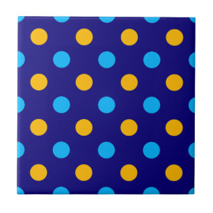 Carreau Bleu marine jaune cyan motif à pois 