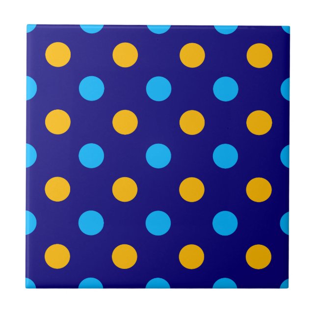 Carreau Bleu marine jaune cyan motif à pois  (Devant)
