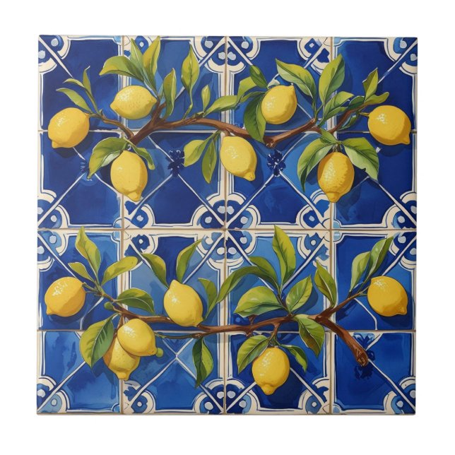 Carreau Bleu méditerranéen et citrons traditionnels (Devant)