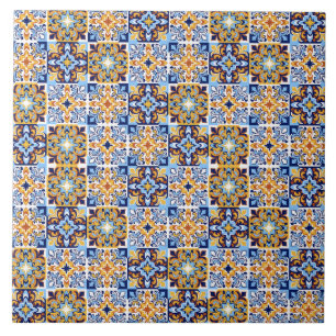 Carreau bleu méditerranéen & marron