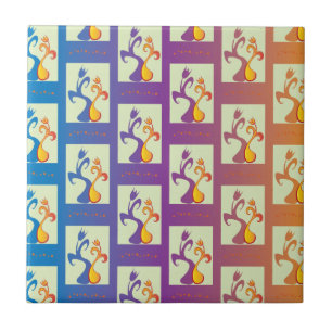 Carreau Bleu moderne, violet, orange Tulip Couple Floral