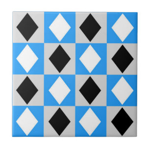 Carreau Bleu noir blanc géométrique Rhombus Diamant