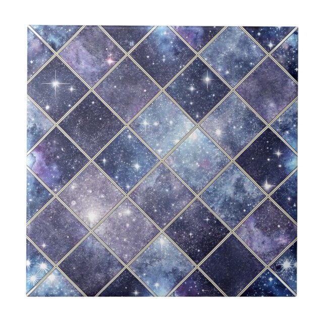Carreau Bleu Nuit Céleste Diamant Treillis Étoile (Devant)