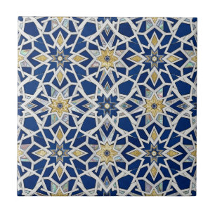 Carreau Bleu Nuit et Blanc Mosaïque Zellige Marocaine