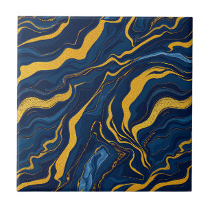 Carreau Bleu Nuit Or Marbre Abstrait Luxe Topographique