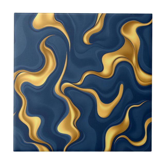 Carreau Bleu Nuit Or Marbre Abstrait Luxe Tourbillon (Devant)