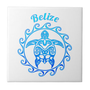 Carreau Bleu Océan Tortue Tribale Belize