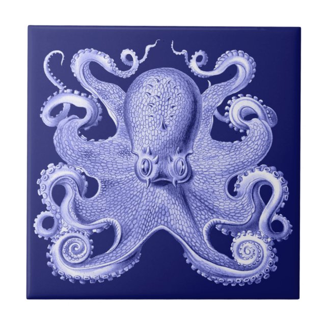 Carreau Bleu Octopus Nautical Beach House Coastal Haeckel (Devant)