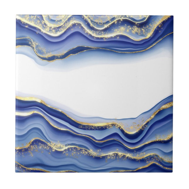 Carreau Bleu Or Blanc Agate Géode Tendance Moderne (Devant)