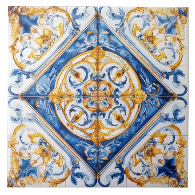 Carreau Bleu or et blanc Talavera Azulejo Look Tile (Devant)