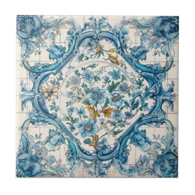 Carreau Bleu or et blanc Talavera Azulejo Look Tile 3 (Devant)