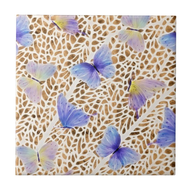 Carreau Bleu papillon moderne Ethereal Poster de animal or (Devant)