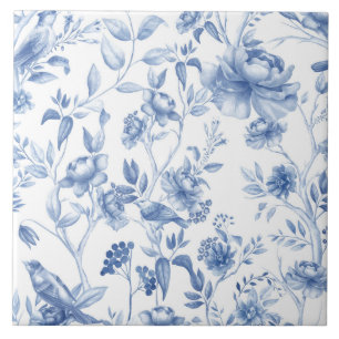 Carreau Bleu, porcelaine, porcelaine bleue, toile florale,