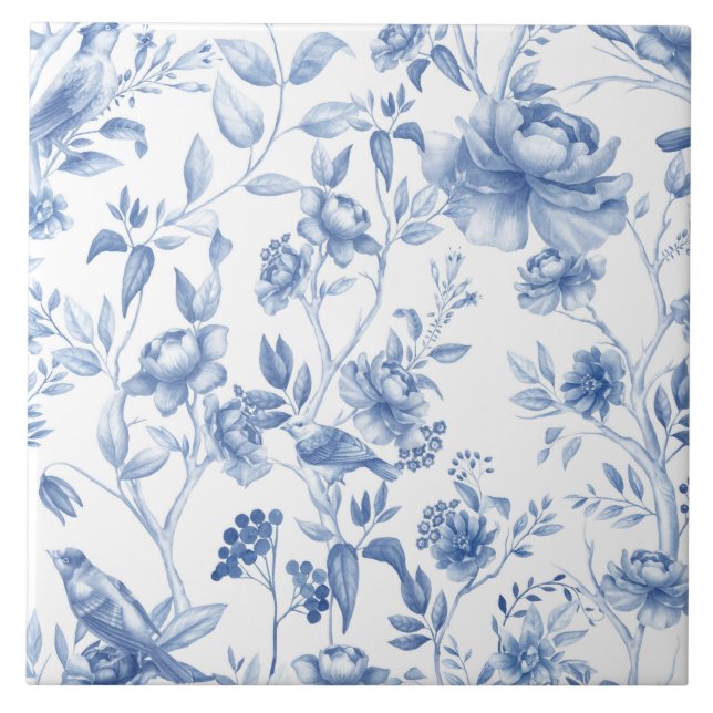 Carreau Bleu, porcelaine, porcelaine bleue, toile florale, (Devant)