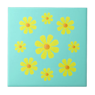 Carreau Bleu printemps et jaune, fleurs jaunes pour la cui