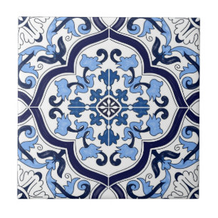 Carreau Bleu profond Floral Sicilien Majolica Mosaic