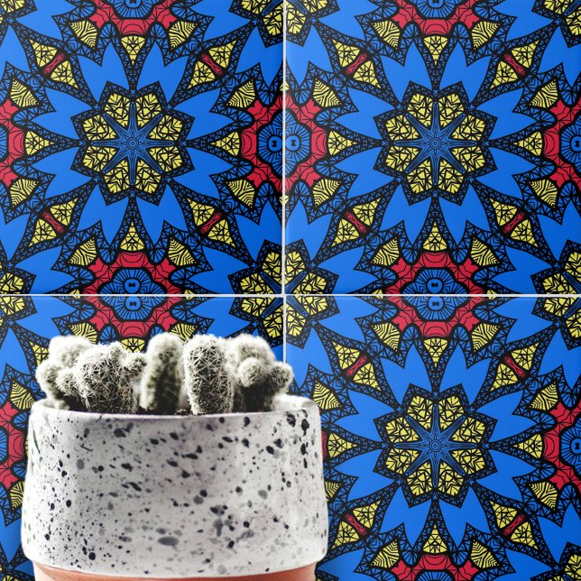 Carreau Bleu rouge Jaune Africain Ethique Motif géométriqu (Créateur téléchargé)