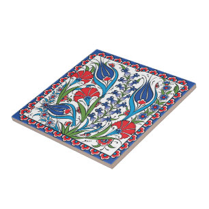 Carreau Bleu Rouge traditionnel Floral Turc Ottoman Iznik