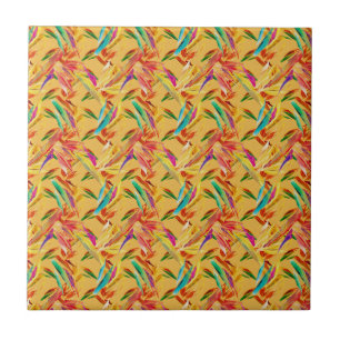 Carreau Bleu rouge violet Abstrait Art Déco Floral
