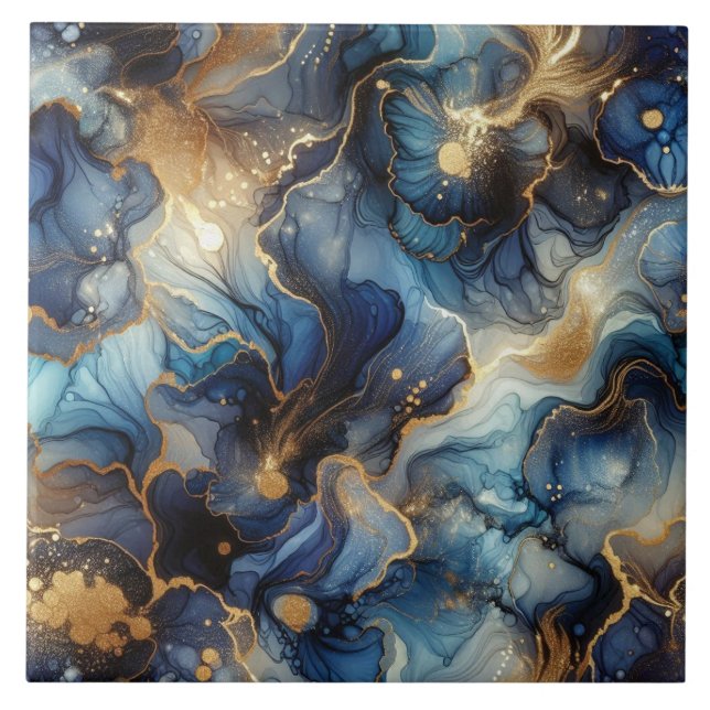 Carreau Bleu Royal et Or Encre Alcoolique (Devant)