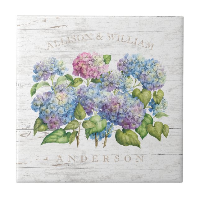 Carreau Bleu rustique Hydrangea Blooms avec Bois Ajouter d (Devant)