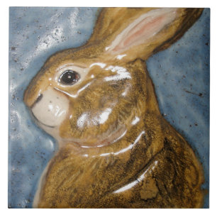Carreau Bleu Tan Rabbit Animal Nature Sculpté Décor