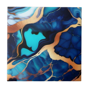 Carreau Bleu tendance en or faux marbre