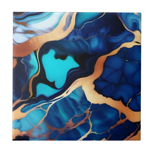 Carreau Bleu tendance en or faux marbre (Devant)