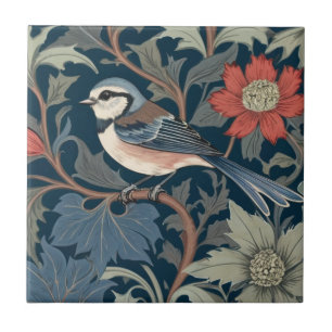 Carreau Bleu Tit William Morris style Face gauche Bird
