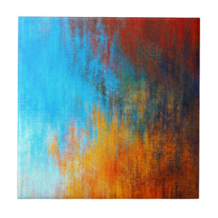 Carreau bleu turquoise Abstrait, orange et rouge