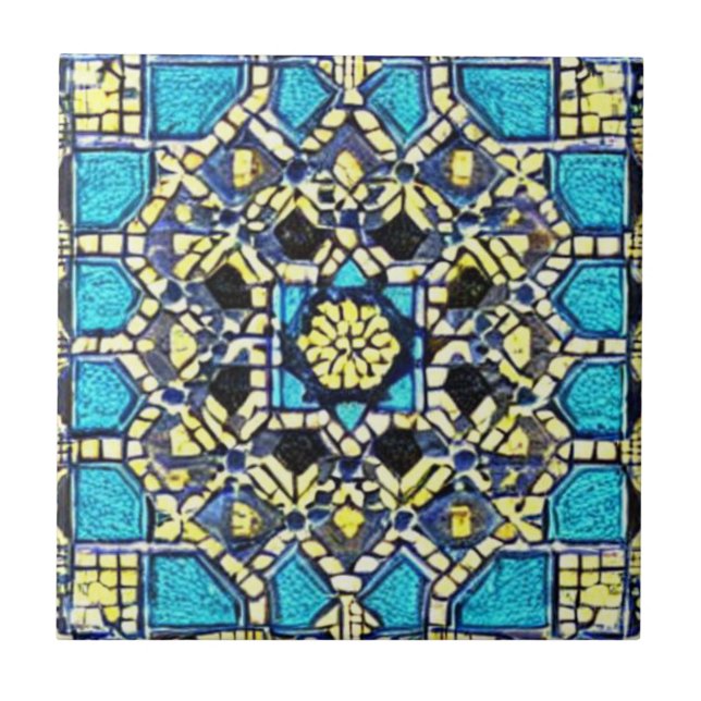 Carreau bleu turquoise aqua jaune marine marocaine mosaïqu (Devant)
