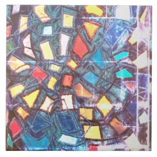 Carreau Bleu turquoise vintage en couleur jaune rouge