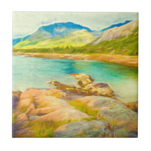 Carreau Bleu Vert aquarelle Mountain Lake Peinture